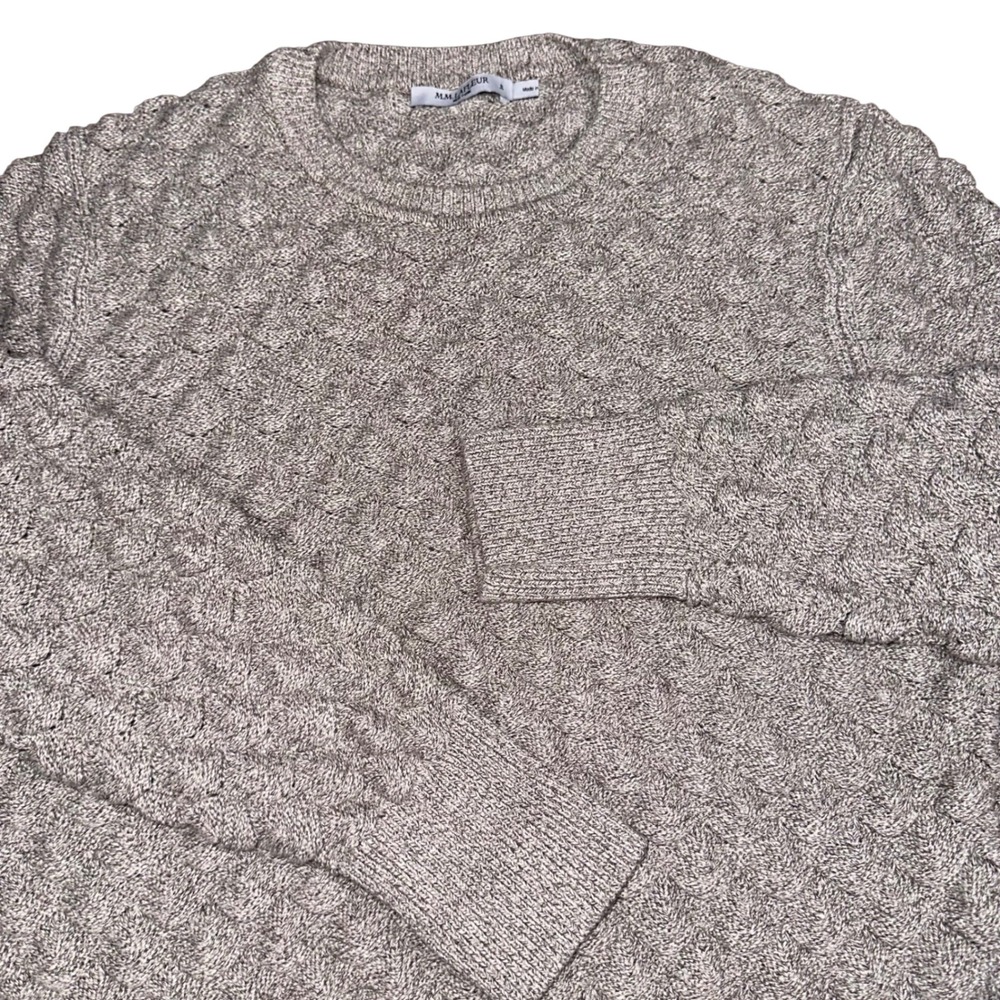 M.M.LaFleur Sweater Gray Honeycomb Knit Crewneck Organic Cotton Linen Women's S